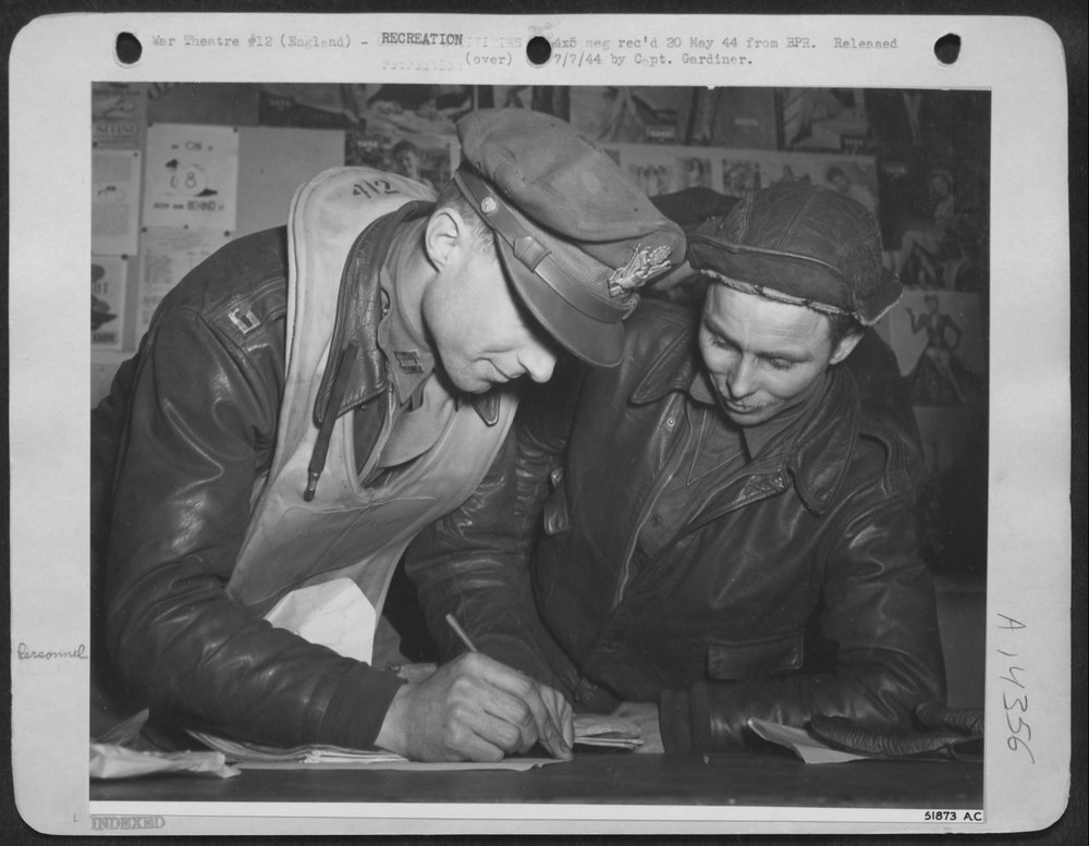 Capt Tucker signs after Leipzig raid