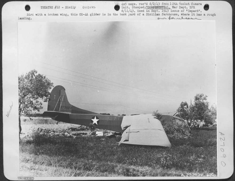 CG-4A glider in Sicilian farmhouse yard