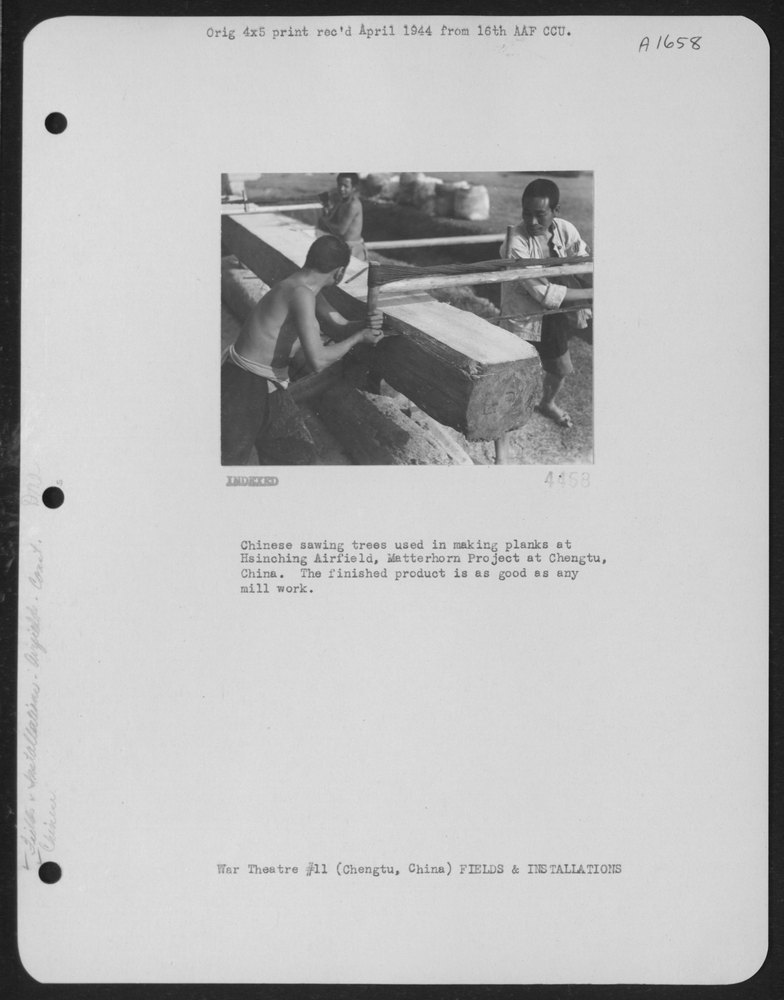 Chinese sawing trees at Hsinching airfield