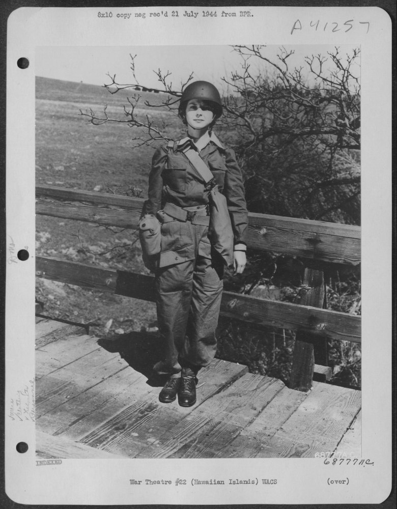 Cpl. Jane Luella Bond of Chardon, Ohio, models the WAC full field