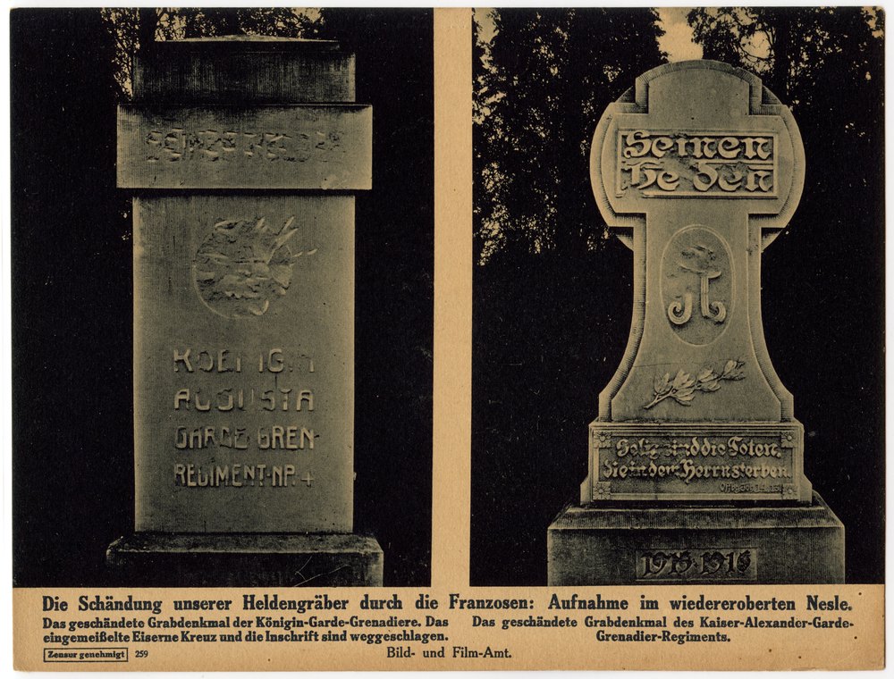 Damaged German war grave monuments