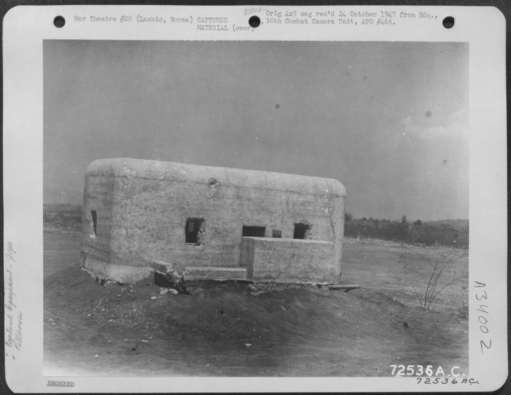Damaged pillbox near Lashio Airstrip Burma