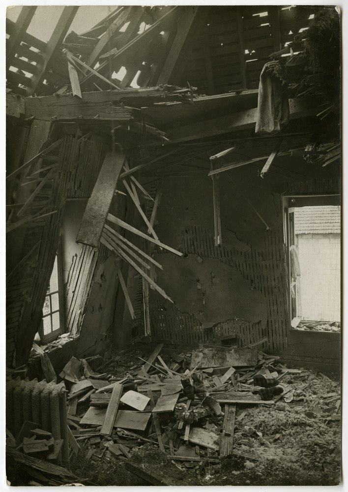 Damaged wooden building interior