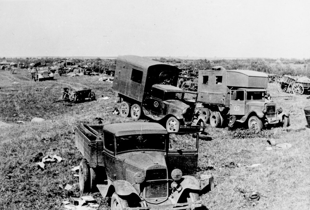 Destroyed russian vehicles at the Desna river