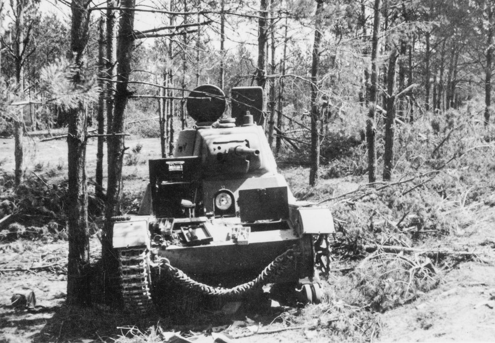 Destroyed Soviet tank along the highway from Brest to Pruzana