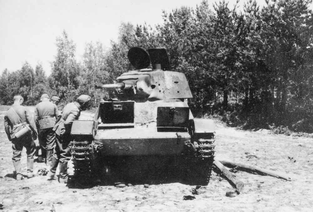 Destroyed Soviet tank along the highway from Brest to Pruzana