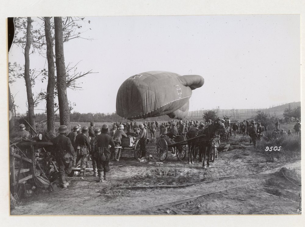 Drawing down a captive balloon at evening after completion of a day's observation duty, The Chemin des Dames battle