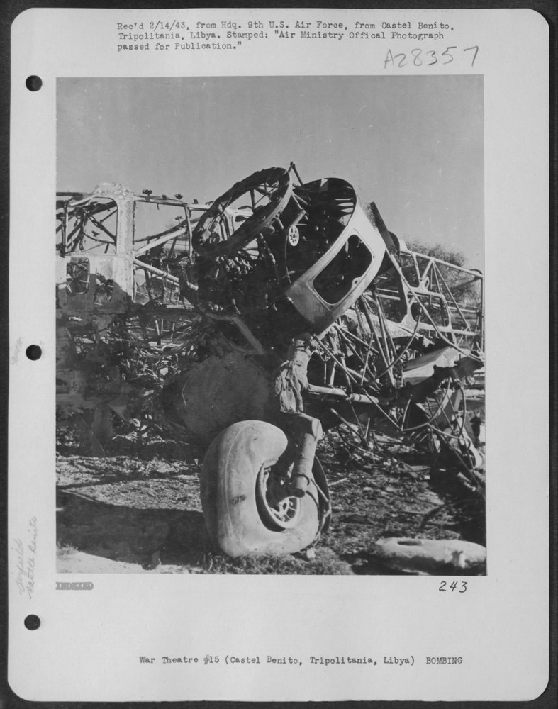 Enemy aircraft wreckage at Castel Benito