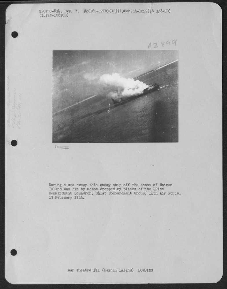 Enemy ship hit off Hainan Island