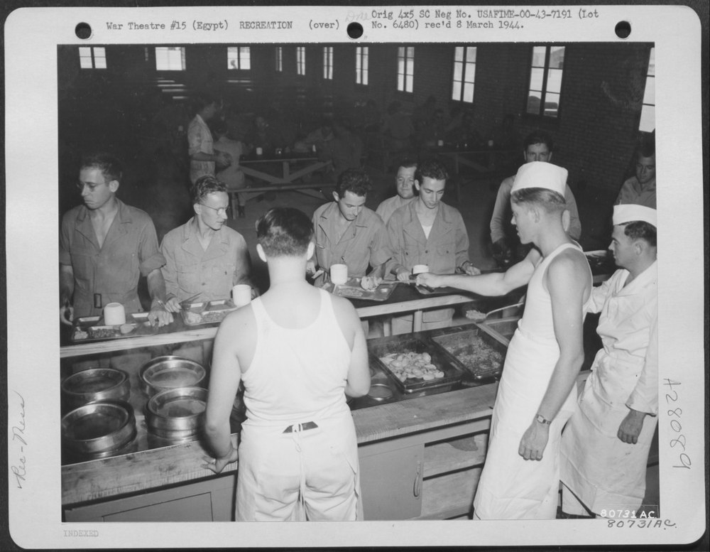 Enlisted men in chow line at John Payne Field