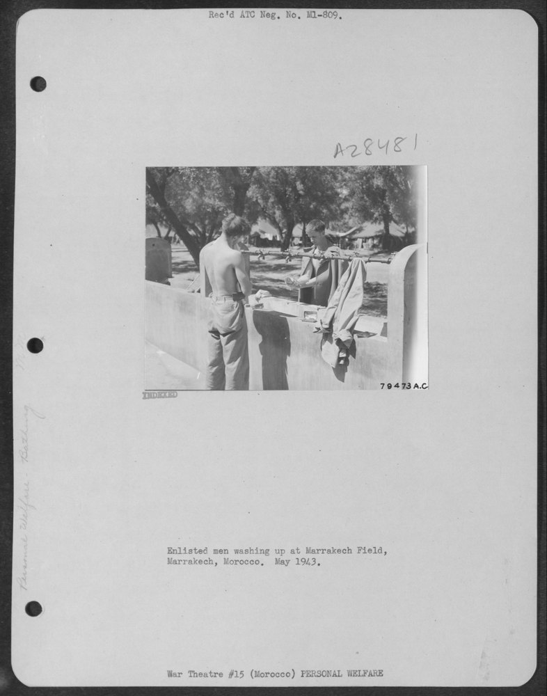 Enlisted men washing at Marrakech Field