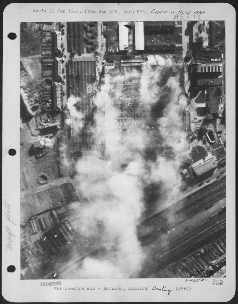 Erla Aircraft Works burning in Antwerp