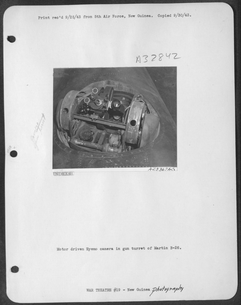 Eyemo camera in B-26 turret