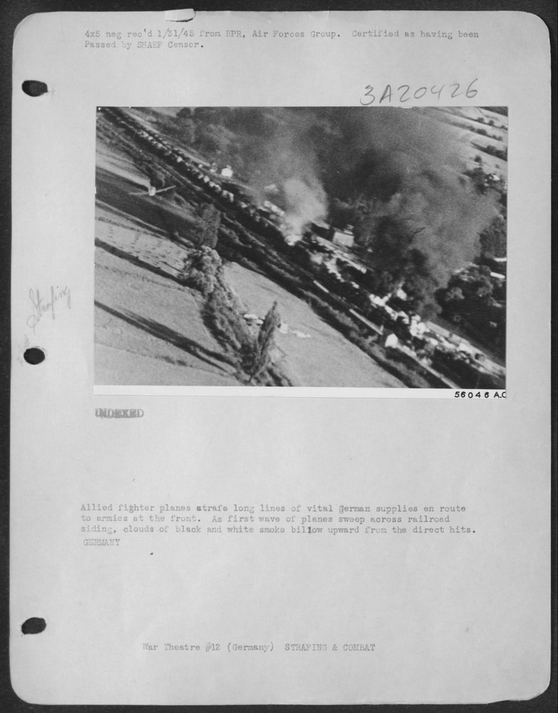 Fighter planes strafe German supplies