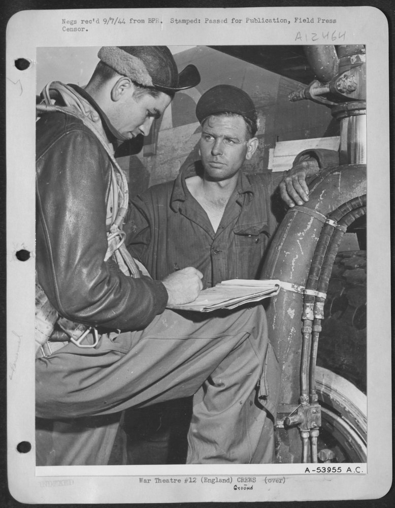 Flight engineer checks Flying Crusader