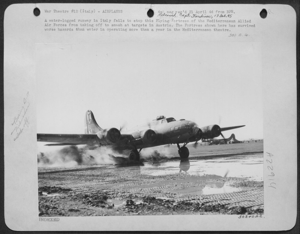 Flying Fortress taking off in Italy