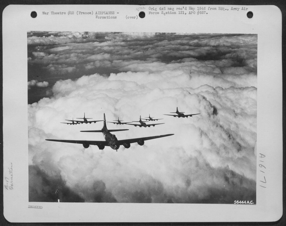 formation of Boeing B-17 "Flying ofrtresses" of the 381st Bomb Group