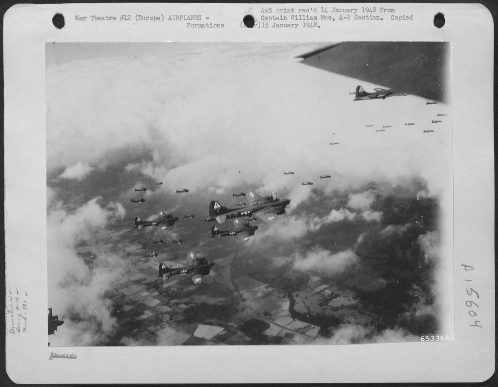 formation of Boeing B-17 "Flying ofrtresses" of the 381st Bomb Group