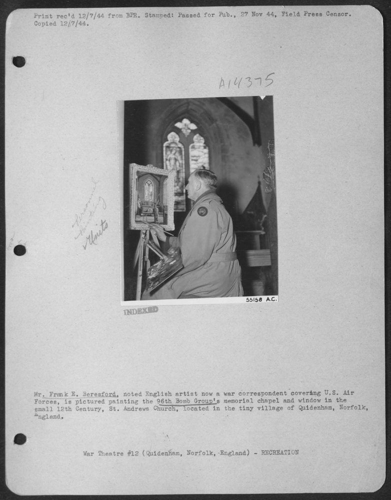 Frank Beresofrd paints 96th Bomb Group chapel