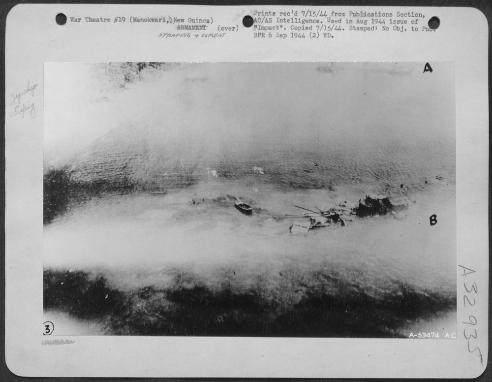 Freighter and Lugger (A and B) Are Sunk by Douglas A-20s at Manokwari