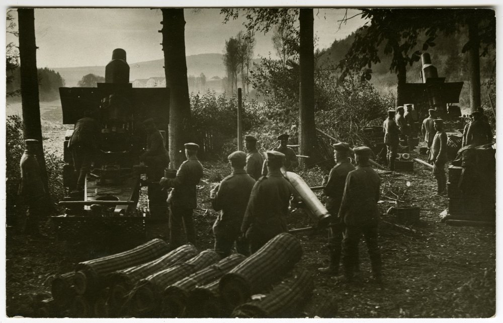 German 21 cm artillery in a wooded area