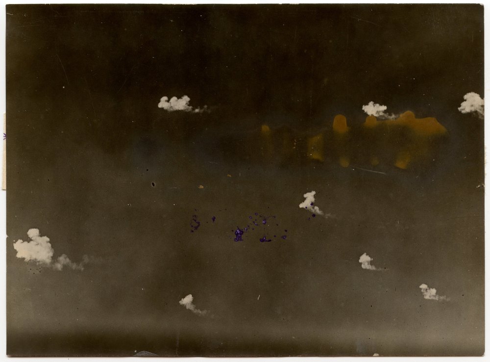 German aerial photograph of explosion clouds