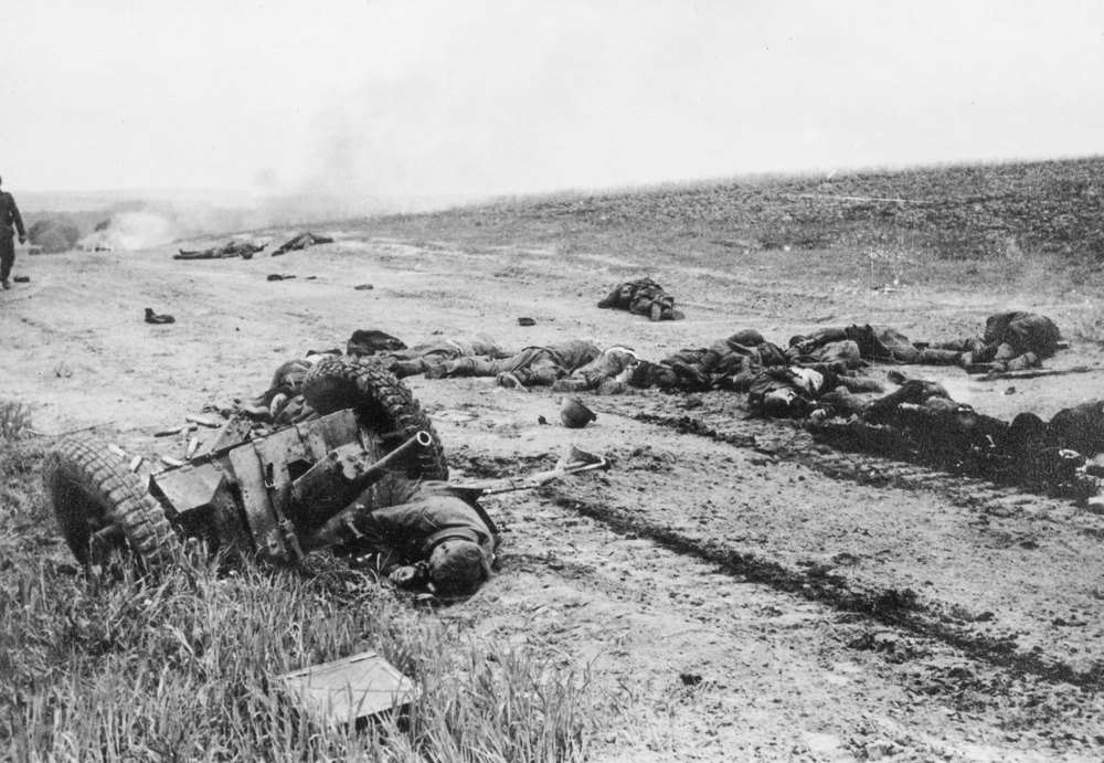 German anti-tank vehicle is overrun by Russian tanks