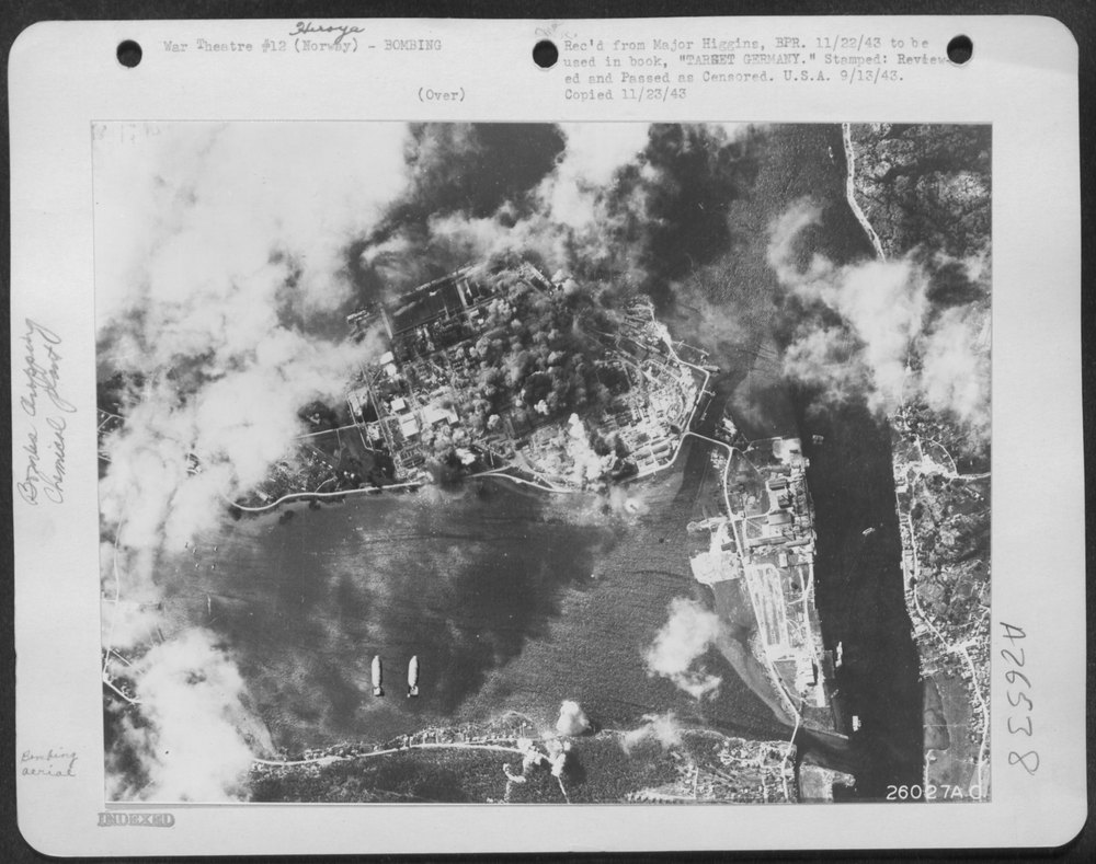German magnesium plant bombed at Heroya
