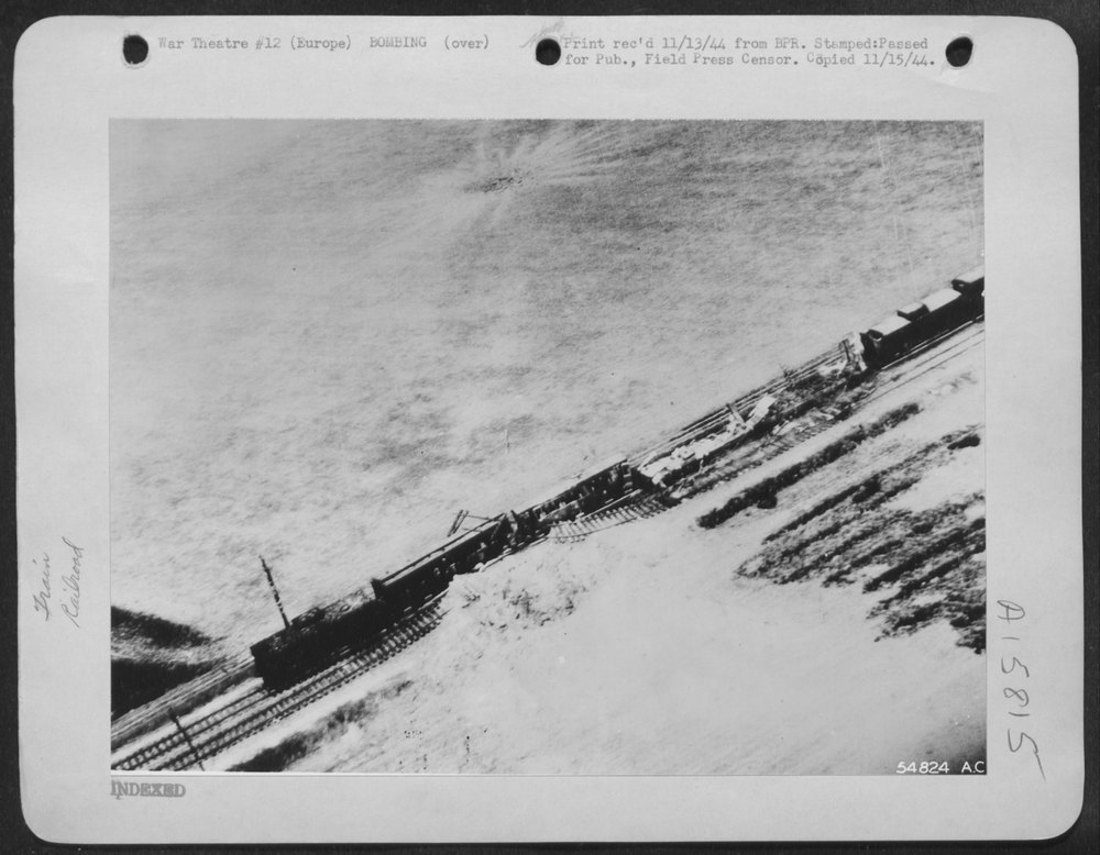 German train hit by P-47s in Europe