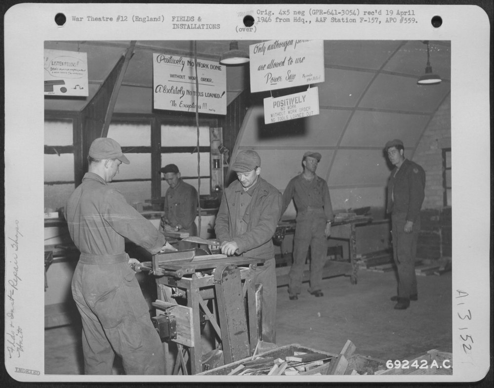 GIs in carpenter shop in England