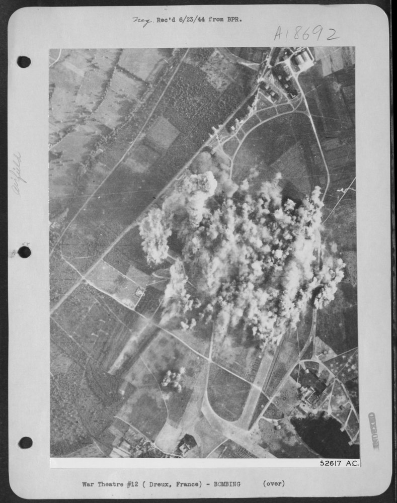 High Explosive Bombs Blanket the Center of the Dreux Airdrome