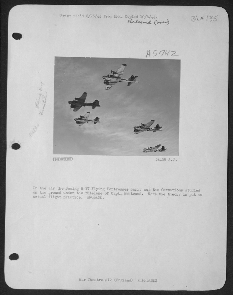 In the air the Boeing B-17 Flying ofrtresses carry out the formations