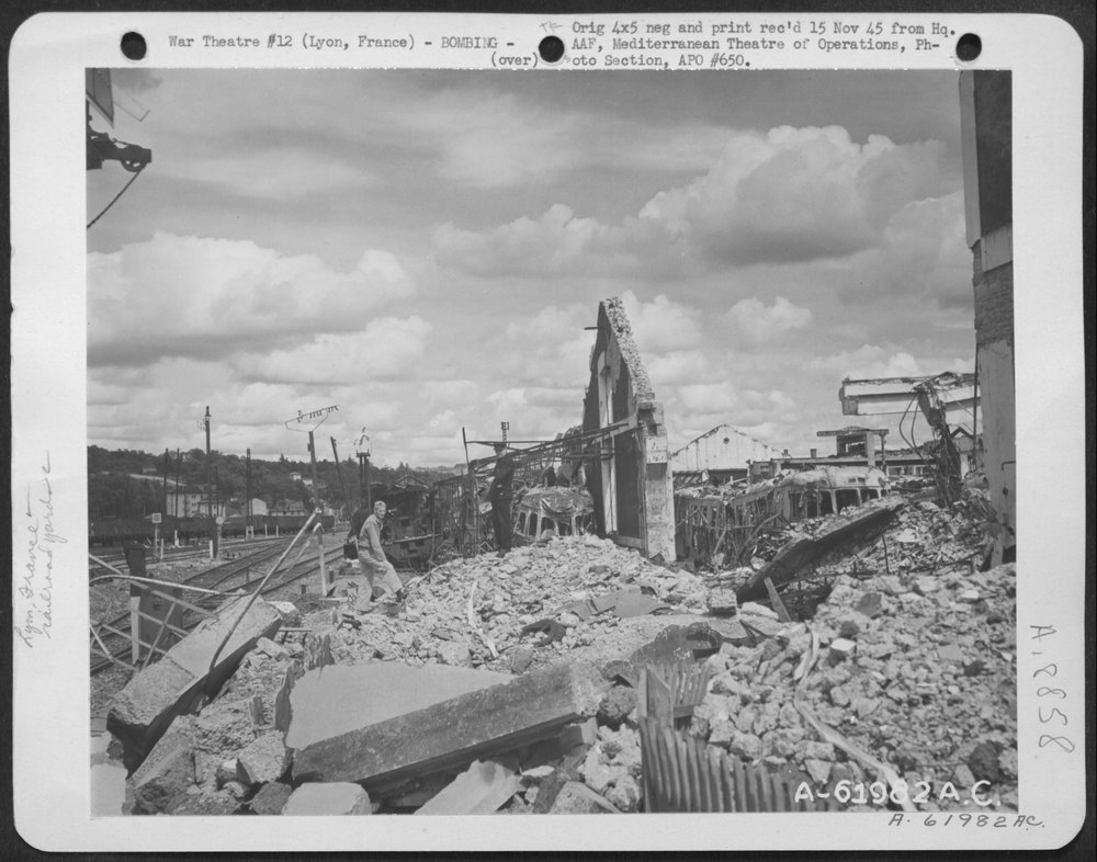 Interurban Train Barns in Lyon after bombing