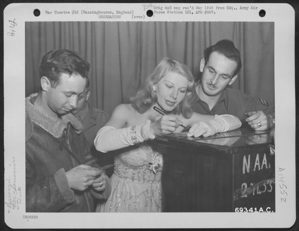 Irene Manning at 91st Bomb Group base