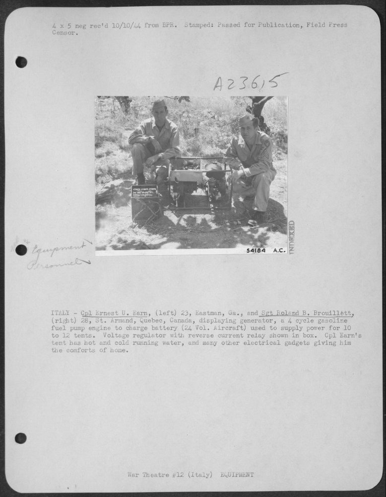 ITALY-Cpl Ernest U. Earn, (left) 23, Eastman, Ga., and Sgt Roland B