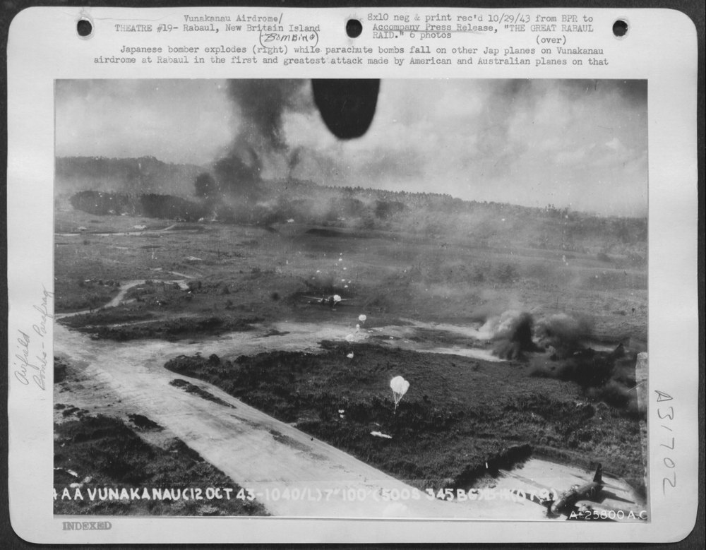 Japanese bomber explodes at Vunakanau airdrome