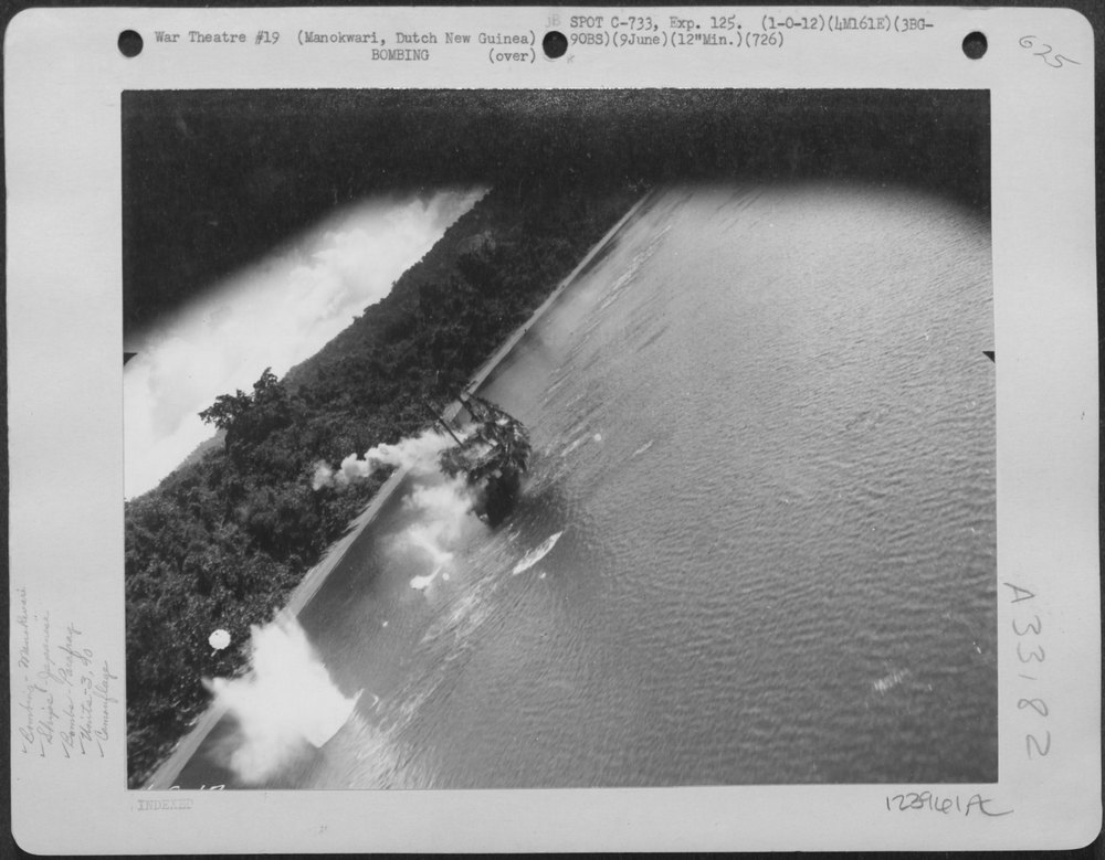 Japanese ship bombed at Manokwari