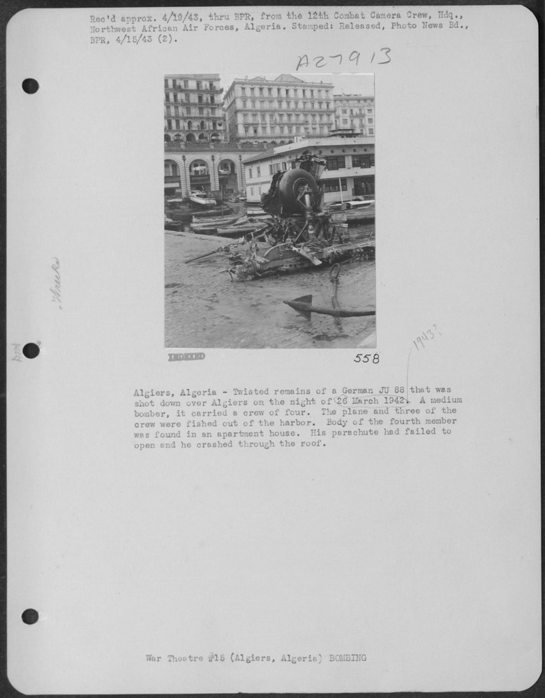 JU 88 shot down over Algiers