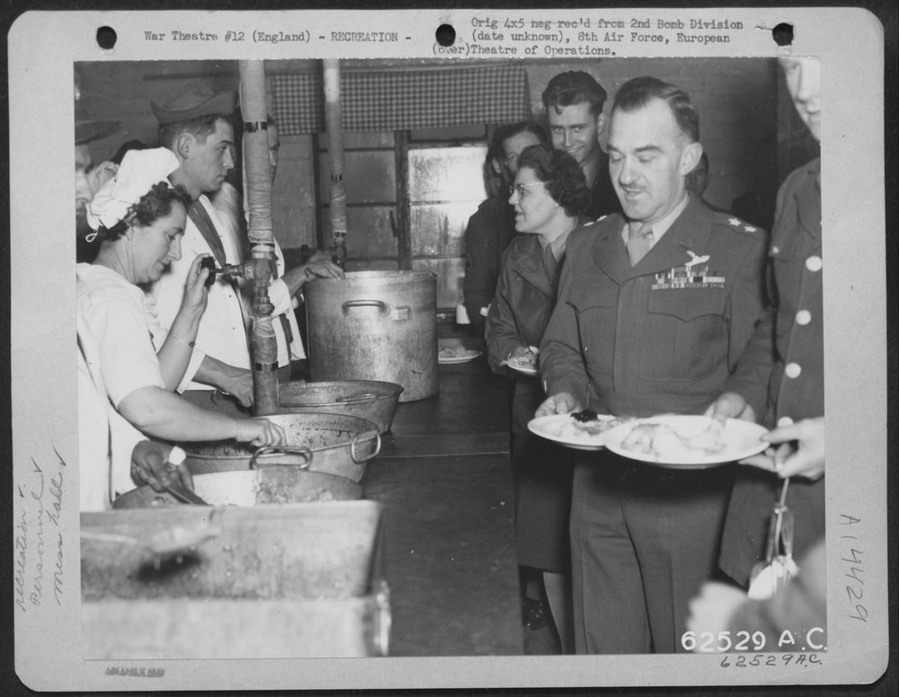 Kepner in chow line England