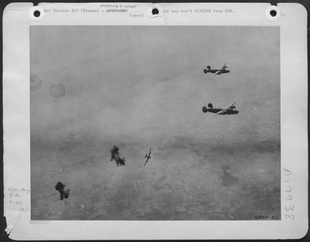 Liberator on fire over Pas de Calais