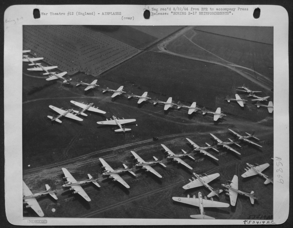 Lined up, ready and waiting for combat, these Boeing B-17 Flying