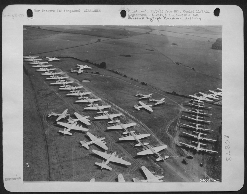 Lined up, ready and waiting for combat, these Boeing B-17 Flying