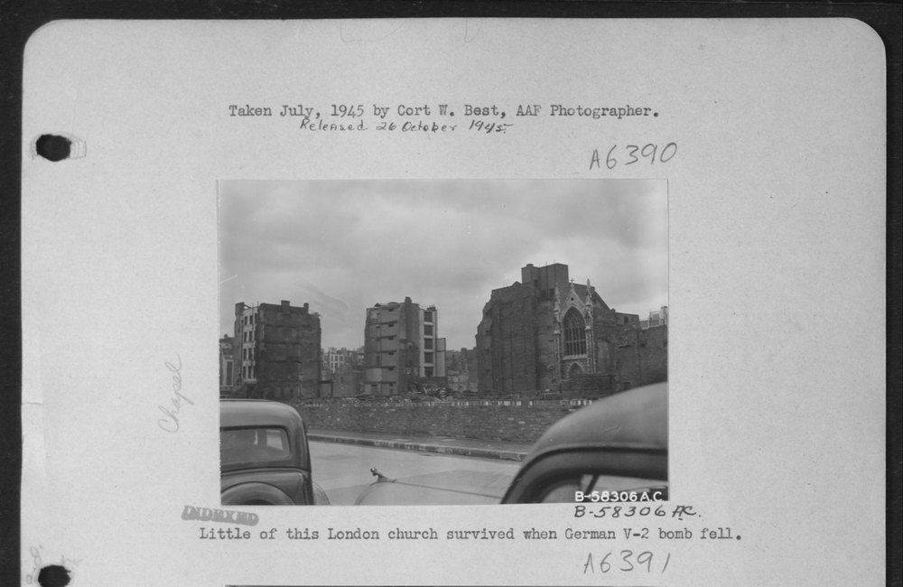 Little of this London church survived when German V-2 bomb fell