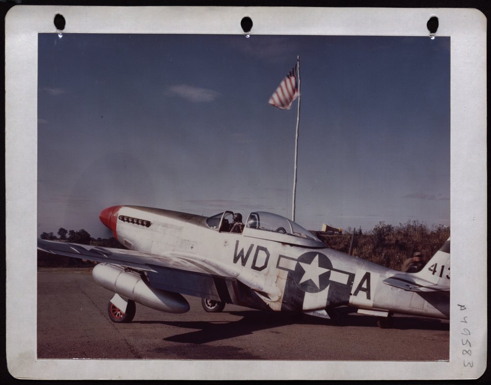Lt Berry in P51 cockpit England