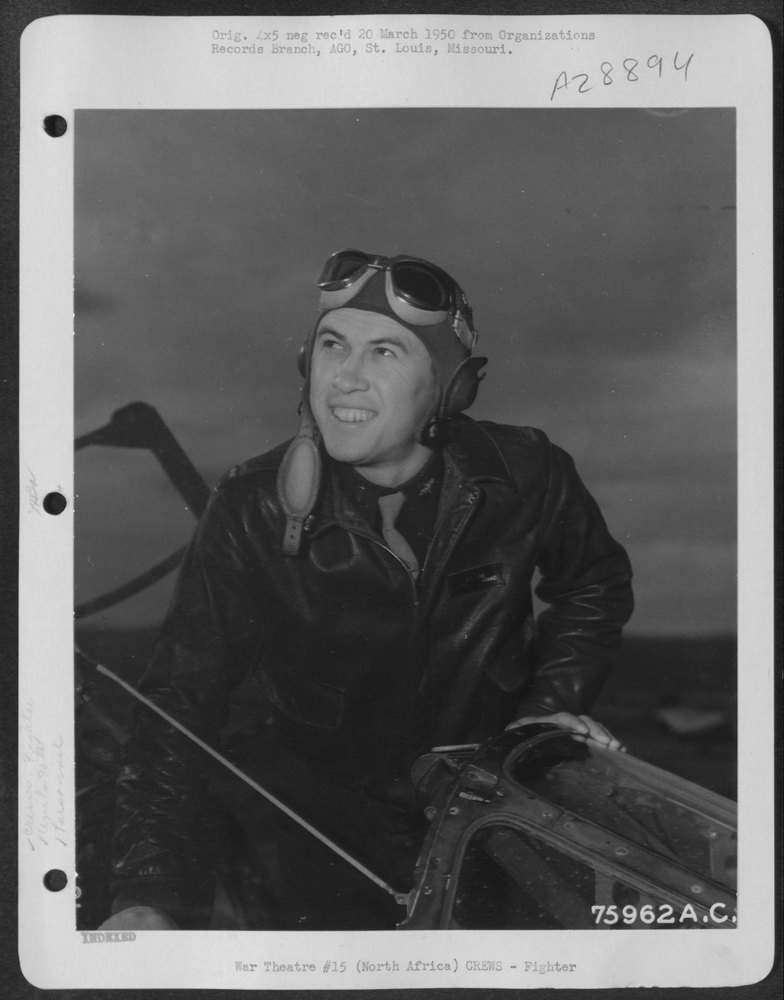 Lt E Lee in Lockheed F-5 cockpit North Africa