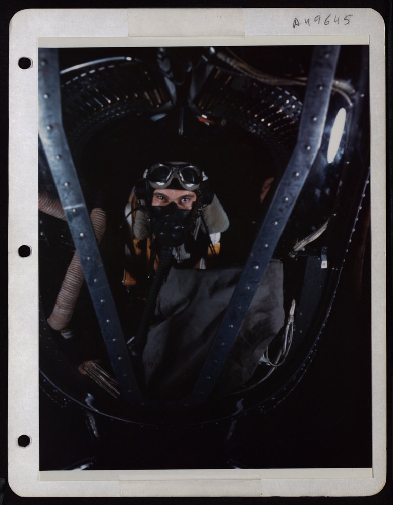 Lt Lawrence in B-24 nose England