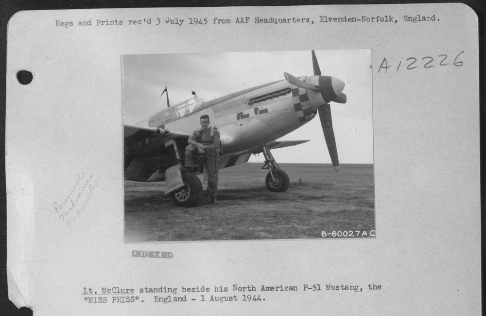 Lt McClure with P51 Mustang in England