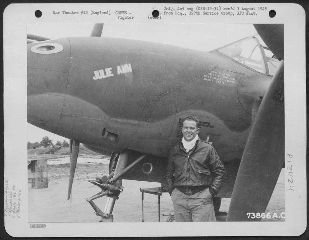 Lt Pape with P-38 at England base