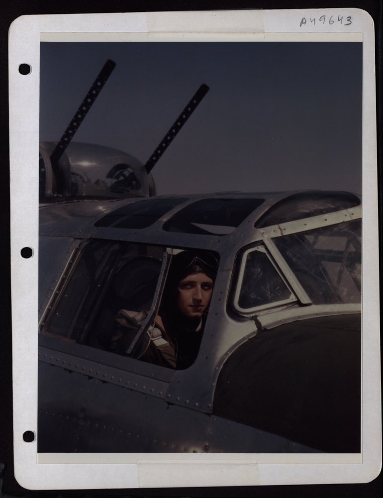 Lt Rowland in B-24 cockpit England