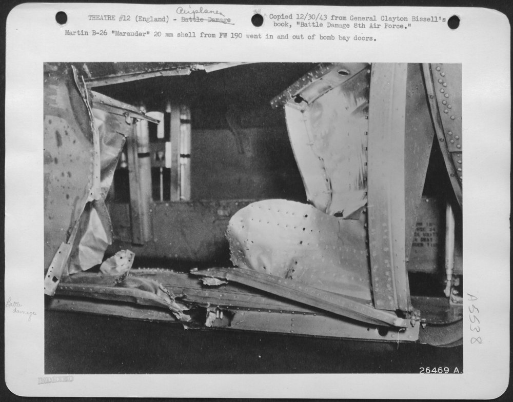 Martin B-26 "Marauder" 20 Mm Shell from FW 190 Went in and Out of Bomb